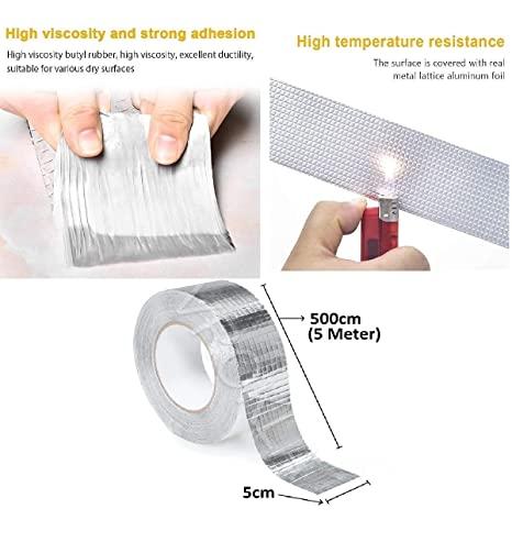 Leakage Repair Waterproof Tape for Pipe Roof Water Leakage Solution Aluminum Foil Adhesive Tape Sealing Butyl Rubber Tape for Surface Crack, Pipe Rupture (5cmx5m) bae740-fe